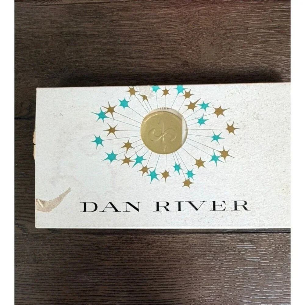 VTG Dan Rivers Pillowcases Blue Embroidered Starburst Box MCM NOS Estate